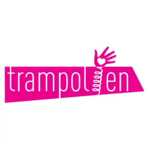 Springende speeltoestel met hart symbool en tekst trampol en.