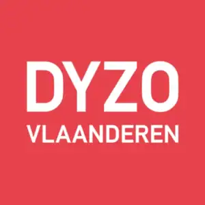 Dyzo vlaanderen logo op rood achtergrond.